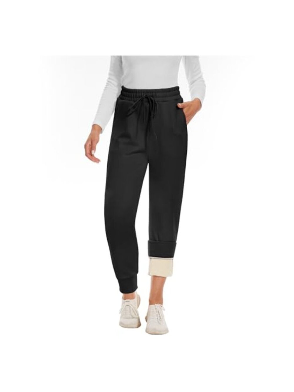 Fleece Lined Sweatpants Joggers with Pockets High Rise Winter Thermal Women
